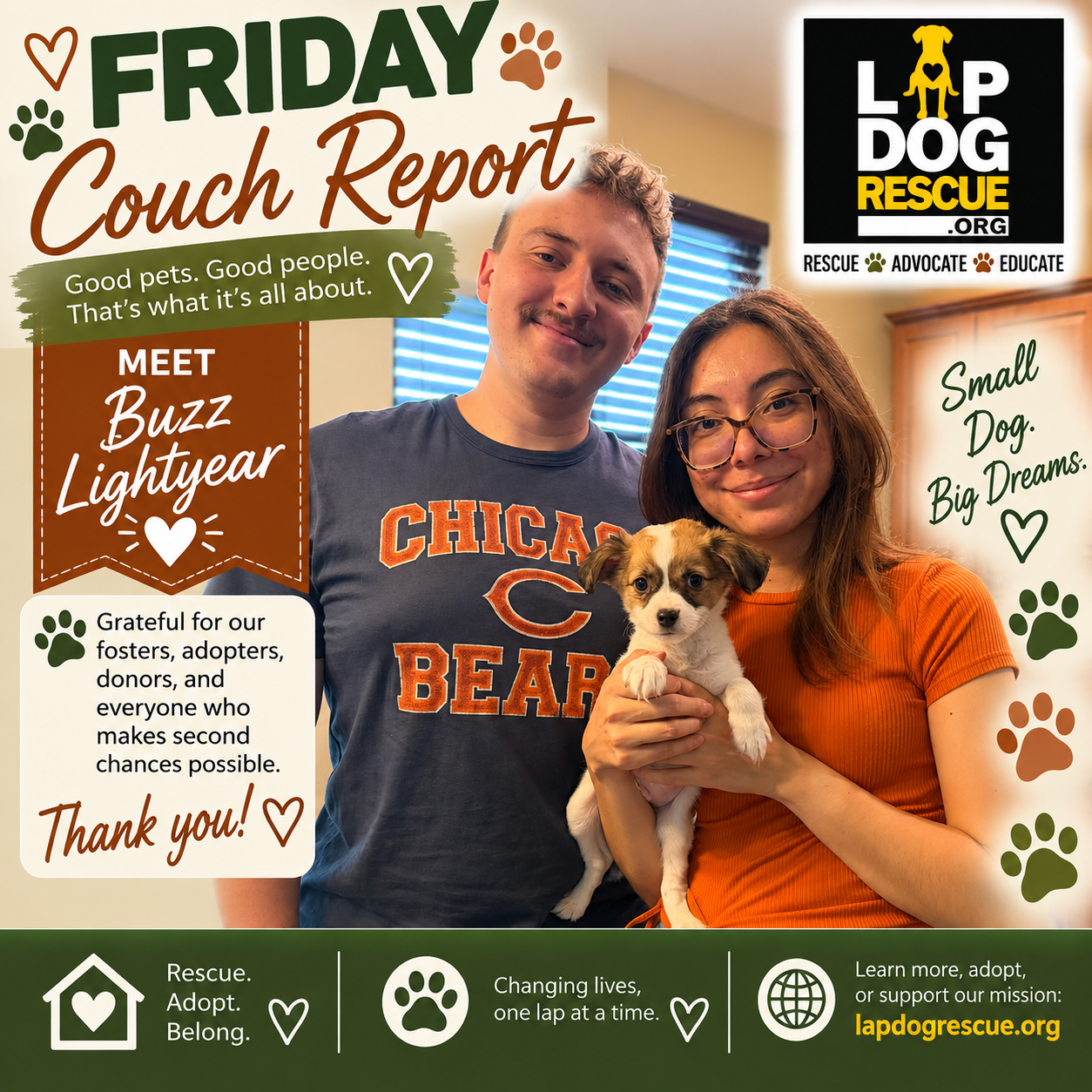 Friday Couch Report celebrating Buzz Lightyear's adoption